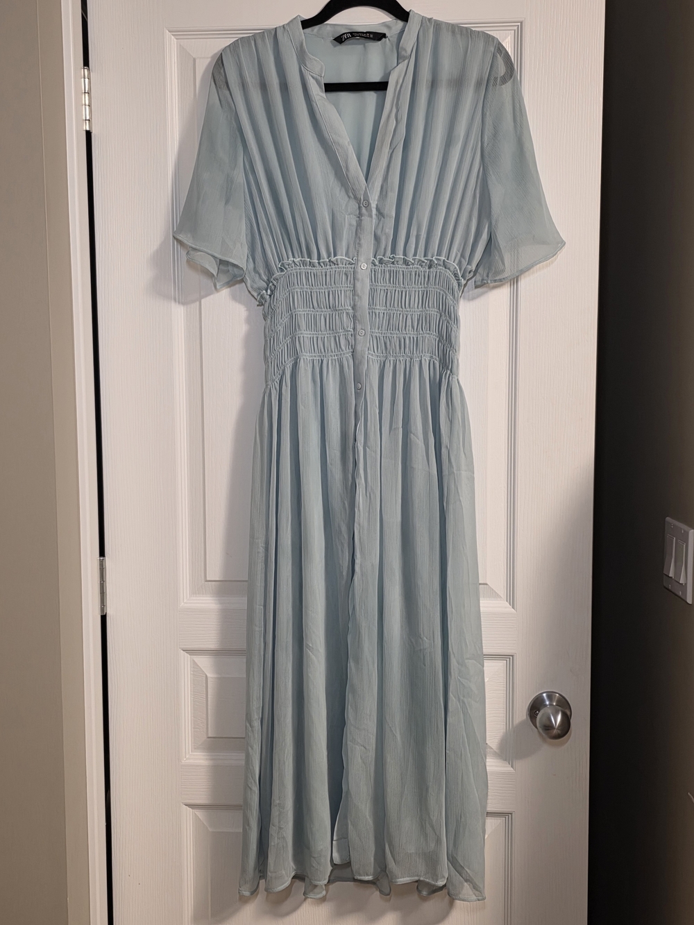 NWOT ZARA ELASTIC DETAIL MIDI DRESS - Sea green 0/0387/171/982/04 Size L - Picture 4 of 8